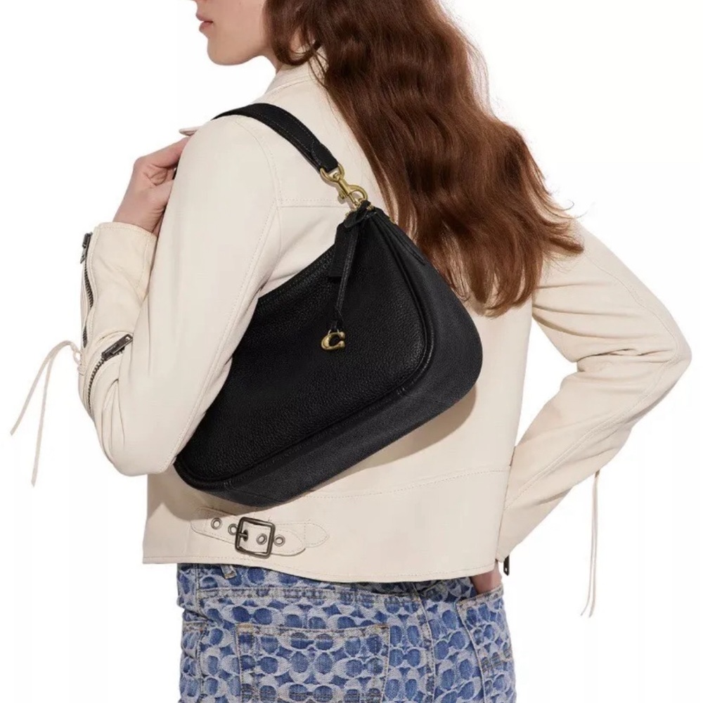 Coach Cary gold/Black Soft Pebble Leather Convertible Crossbody bag purse